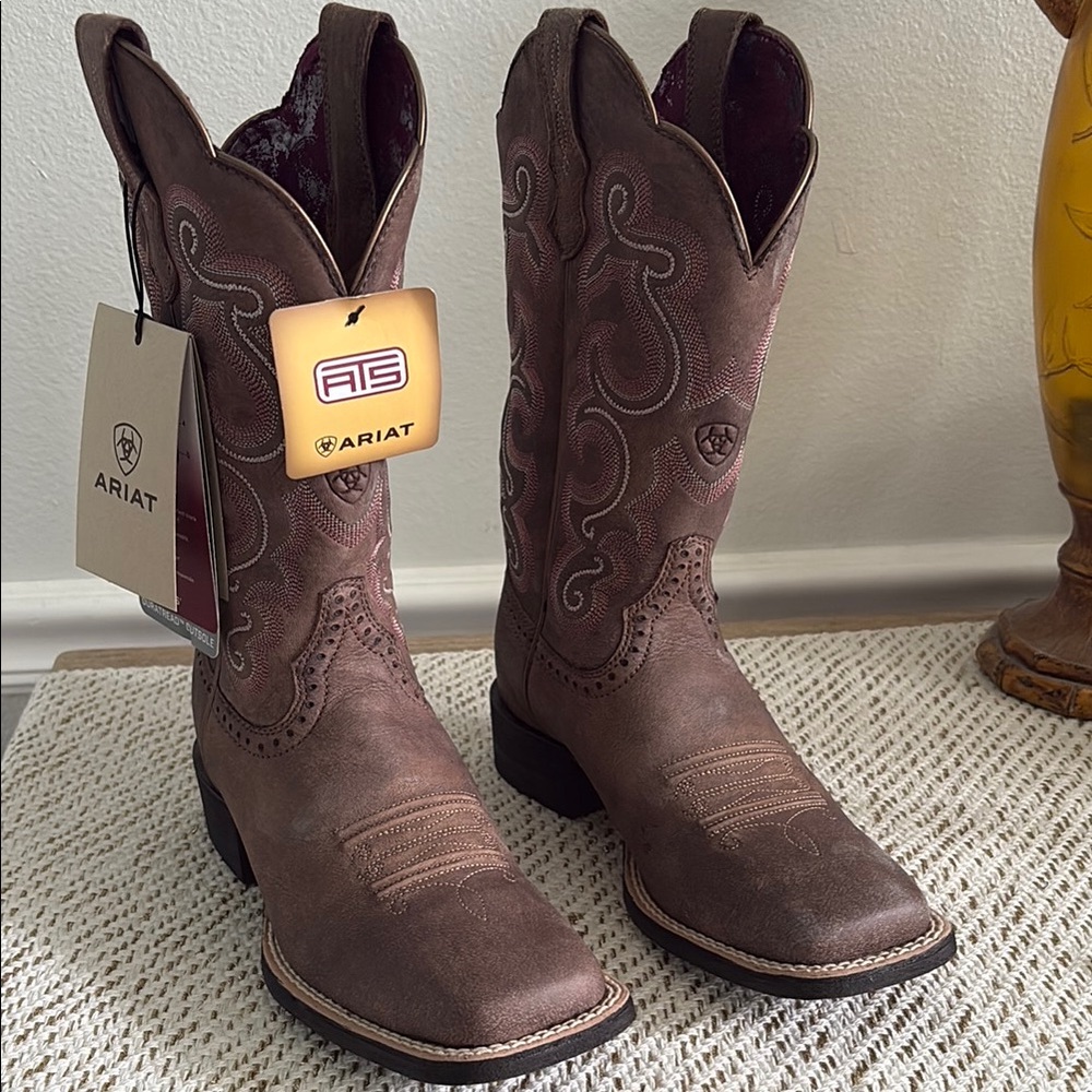 Ariat Brown Western Boots with Pink Stitching